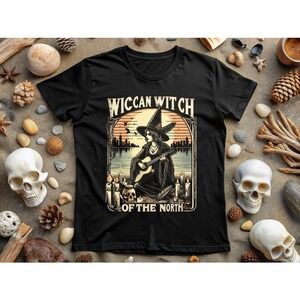 Witch Playing Guitar With Candles, Skull, Northern Blues Witch Tee
